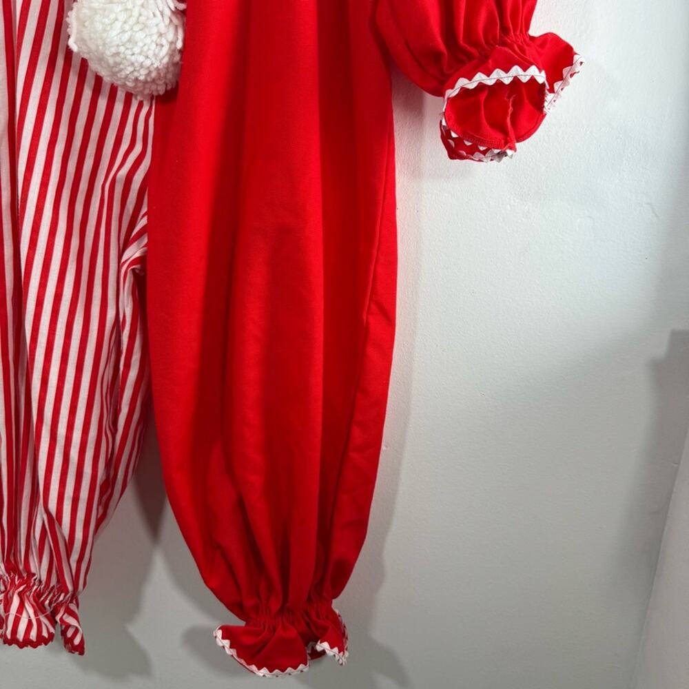 Vintage 80s 90s Clown Red White Stripe Pom Pom Halloween Costume Kids Medium - Picture 6 of 11